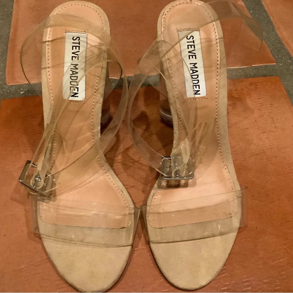 Steve Madden Cream Heels with Clear Straps